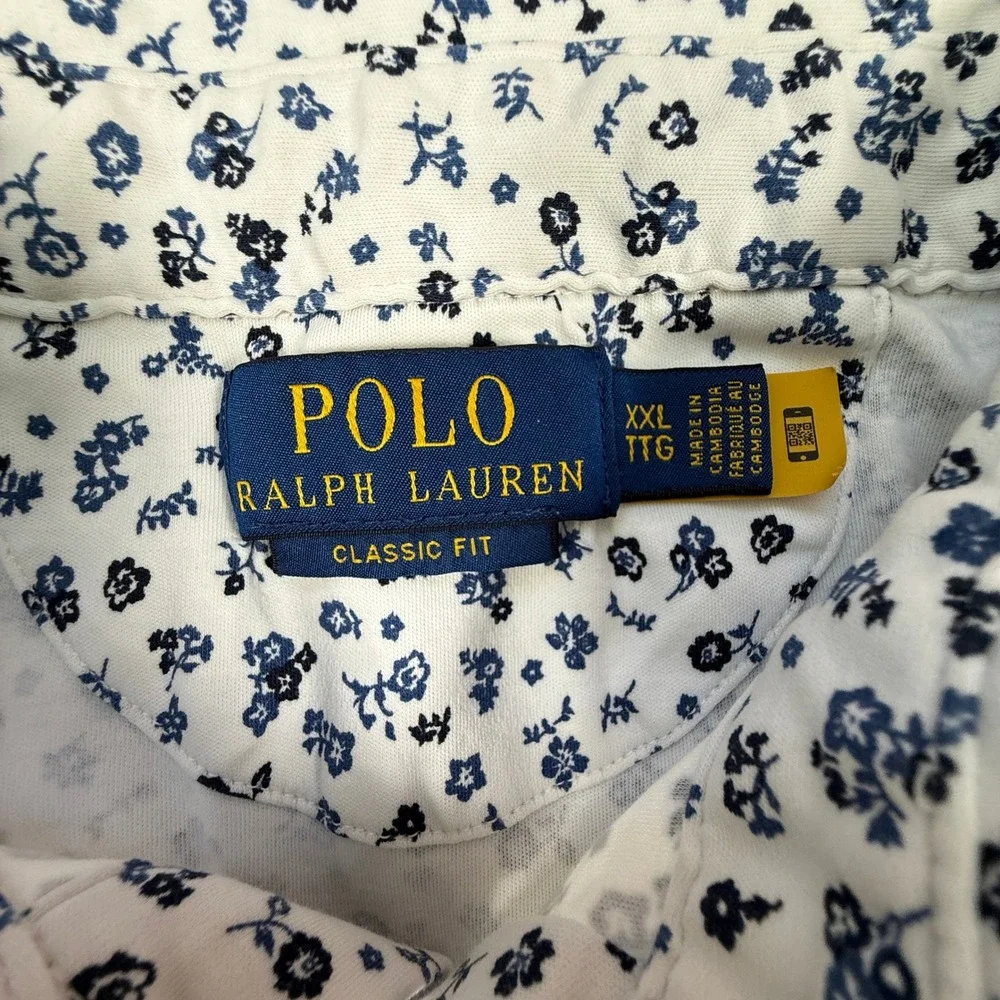 Polo Ralph Lauren Polo Mens XXL White Blue Floral Ditsy Classic Fit Cotton Short